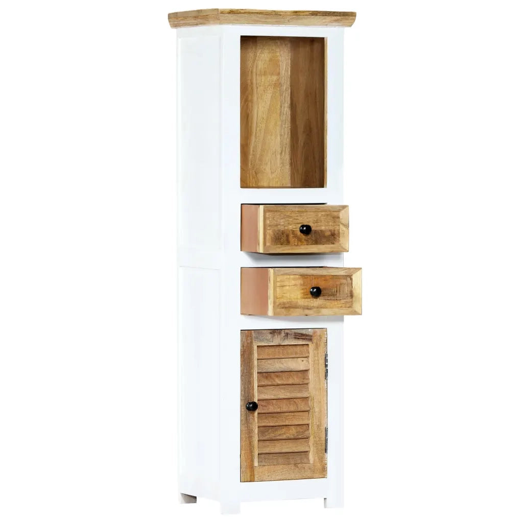 Credenza Bianca e Marrone 40x30x128 cm in Legno di Mango Grezzo 247738