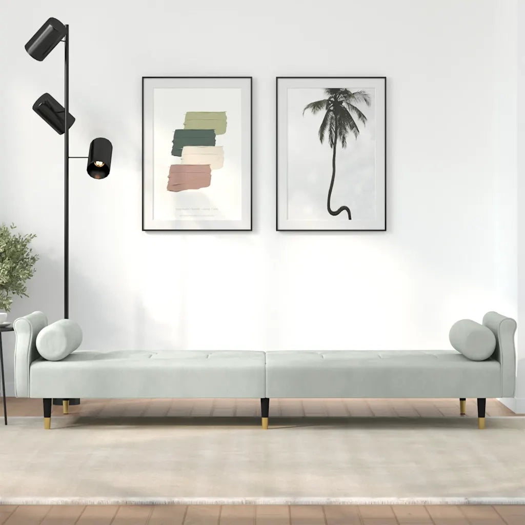 Divano Letto con Cuscini-Sofa Letto-Daybed Grigio Chiaro in Velluto