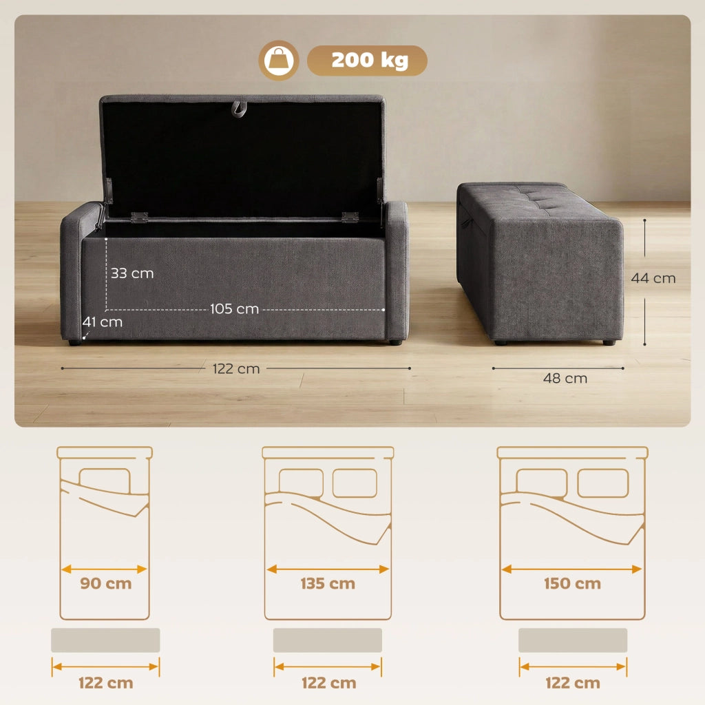 Pouf Contenitore ¨C Minimal ¨C Grigio Scuro 122x48x44 cm