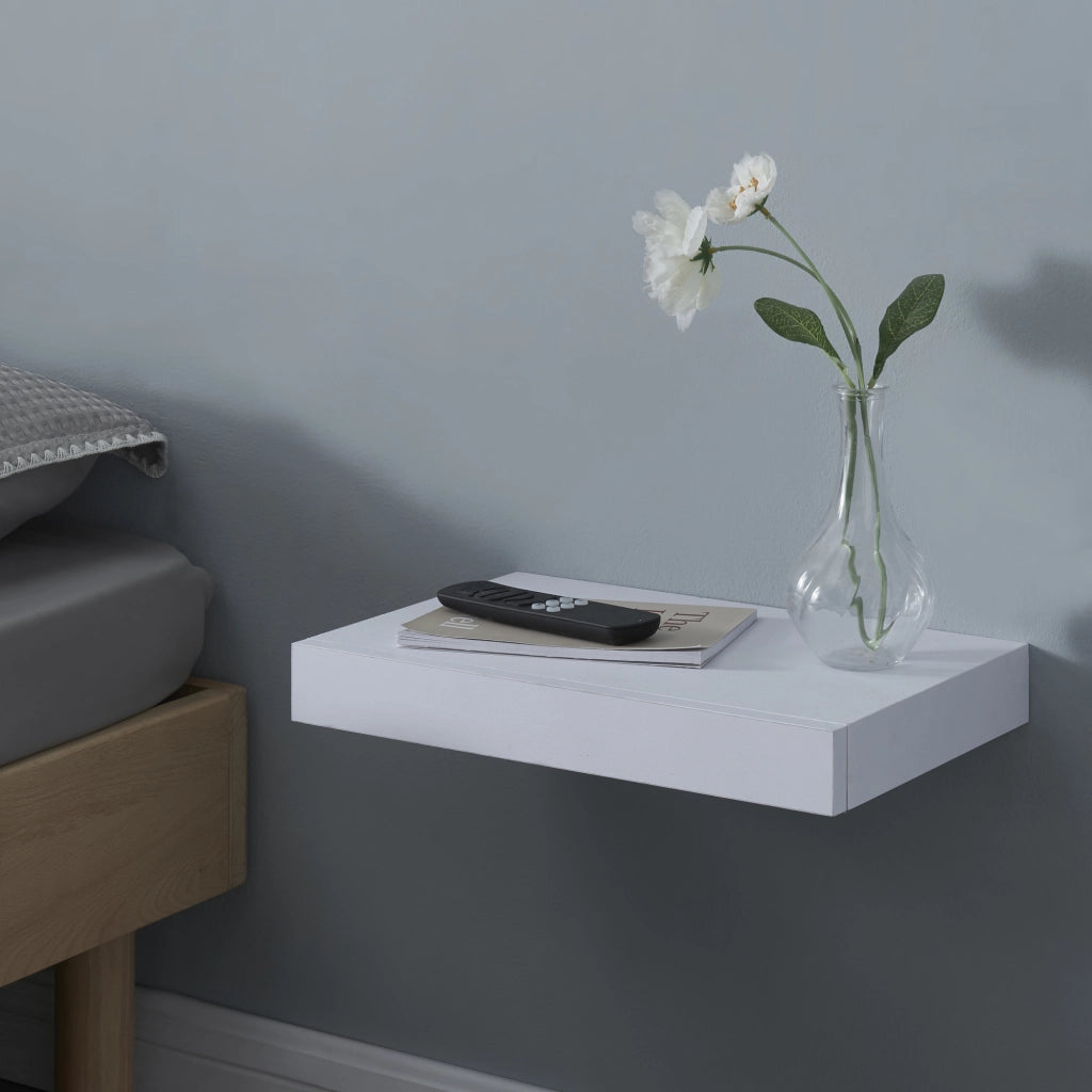 Mensola Hyvinkää con Cassetto Integrato Comodino Sospeso 39,5 x 25 x 5 cm Bianco [en.casa]