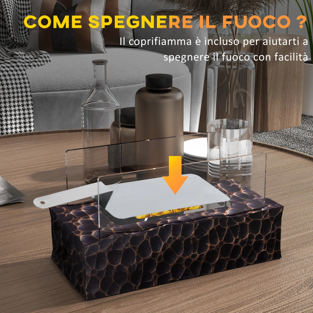 Camino a Bioetanolo da Tavolo con Bruciatore ¨C Minimal ¨C Nero 33x16x18cm