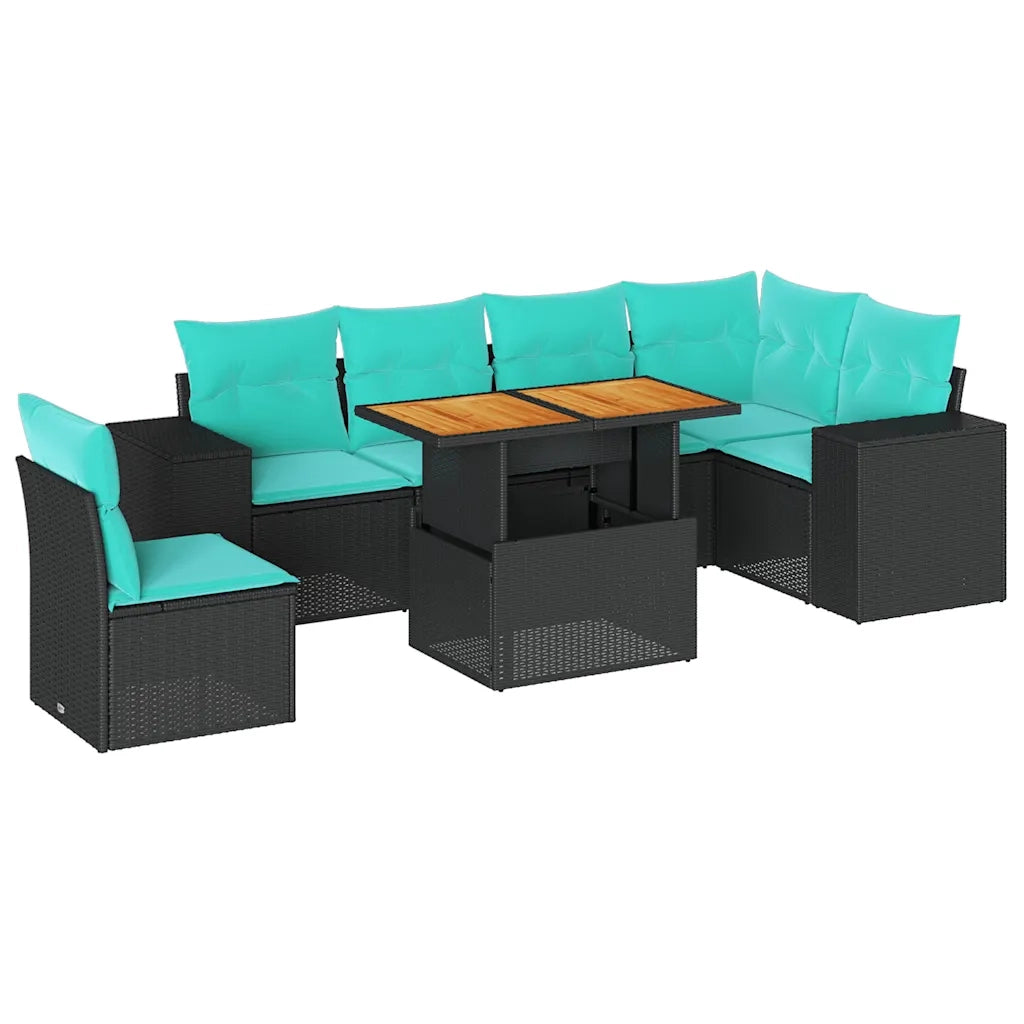 Set Divani da Giardino con Cuscini 7pz Nero Polyrattan 3327382