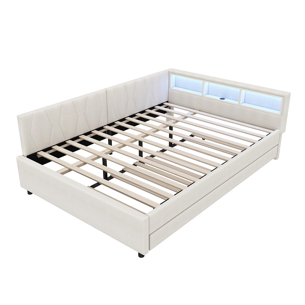 Daybed - Xylo - 140x200 cm LED USB gigogne beige