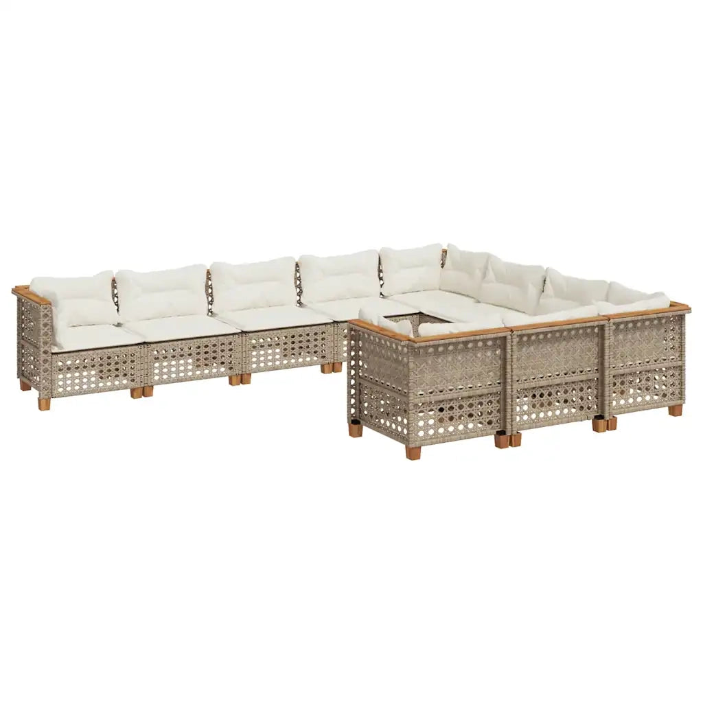 Set Divano da Giardino 10 pz con Cuscini Beige in Polyrattan
