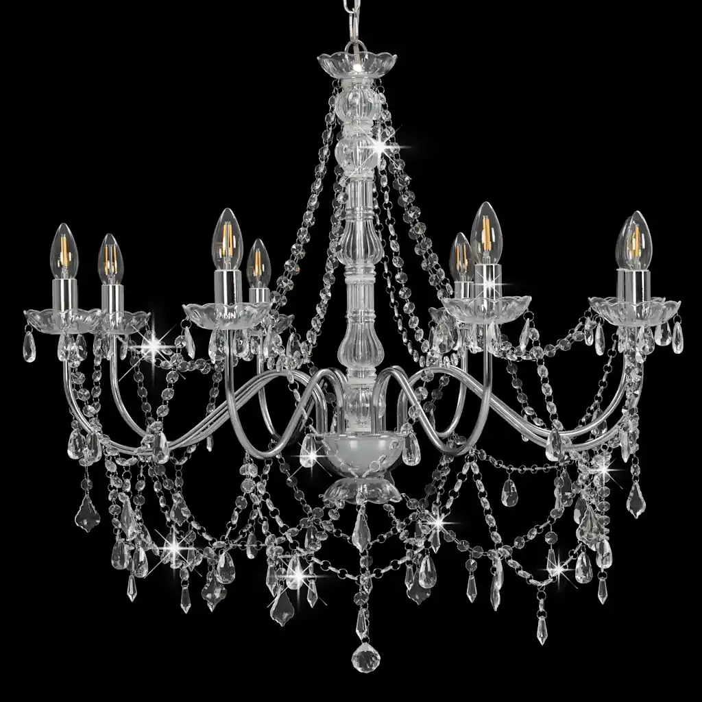 Lampadario con Perline Argento 8 Lampadine E14 281606