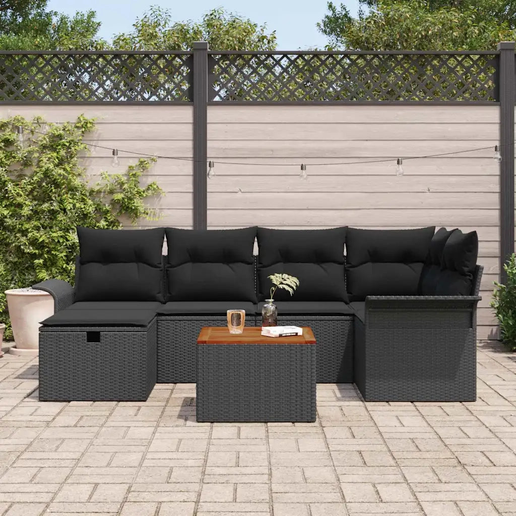 Set Divano da Giardino con cuscino 7 pcs Nero Poly Rattan 3360789