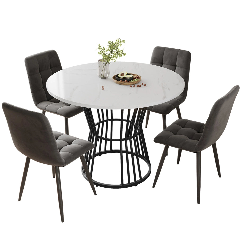 Tavolo da Pranzo con Piano Effetto Marmo e Gambe in Metallo ¨C Xylo ¨C Bianco/Nero
