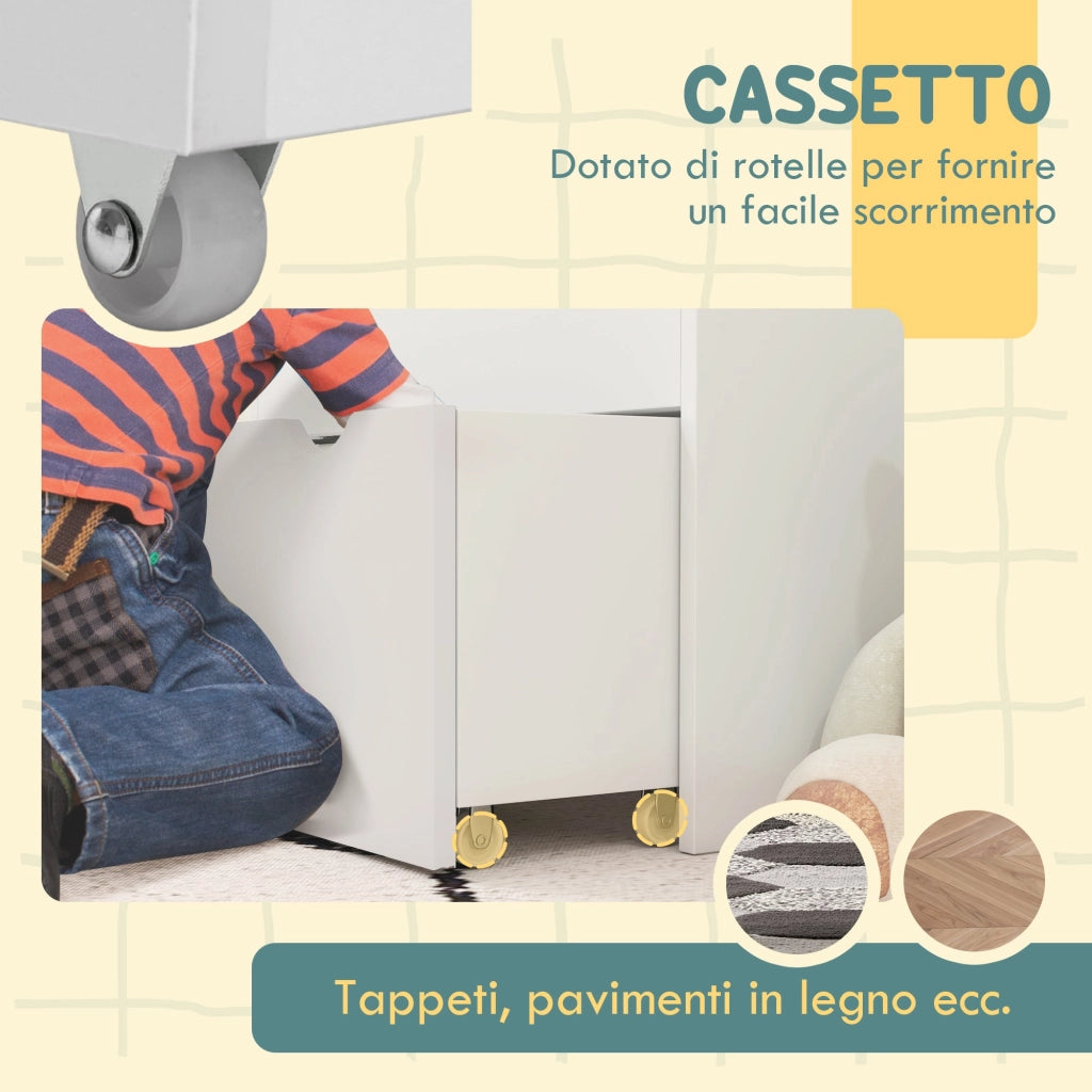 Libreria per Bambini 62.5x30x70 cm 3 Ripiani e Cassetto Inferiore Bianco