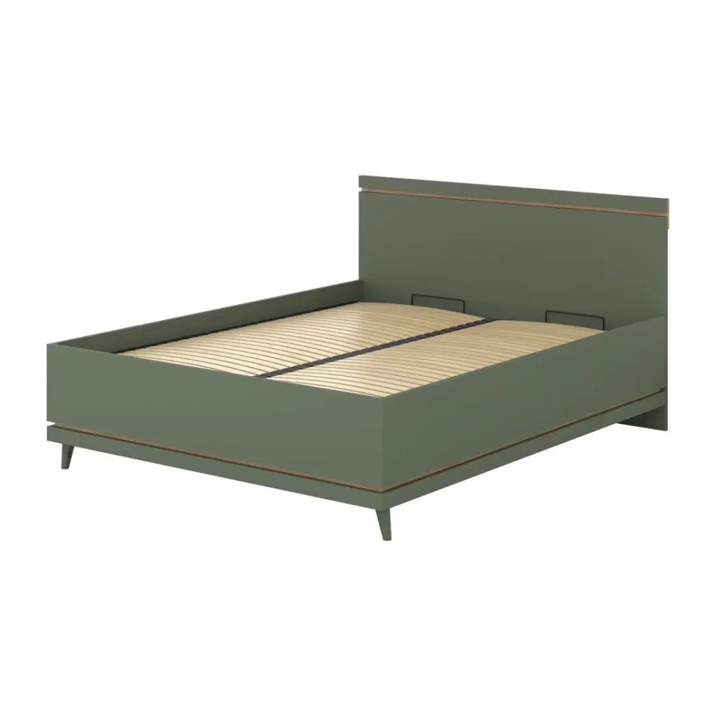 Letto + doghe NOKI – 160x200 cm verde e legno – Stile scandinavo