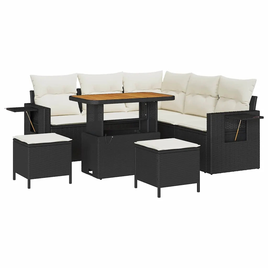 Set Divano da Giardino 9 pcs Nero e Crema polyrattan