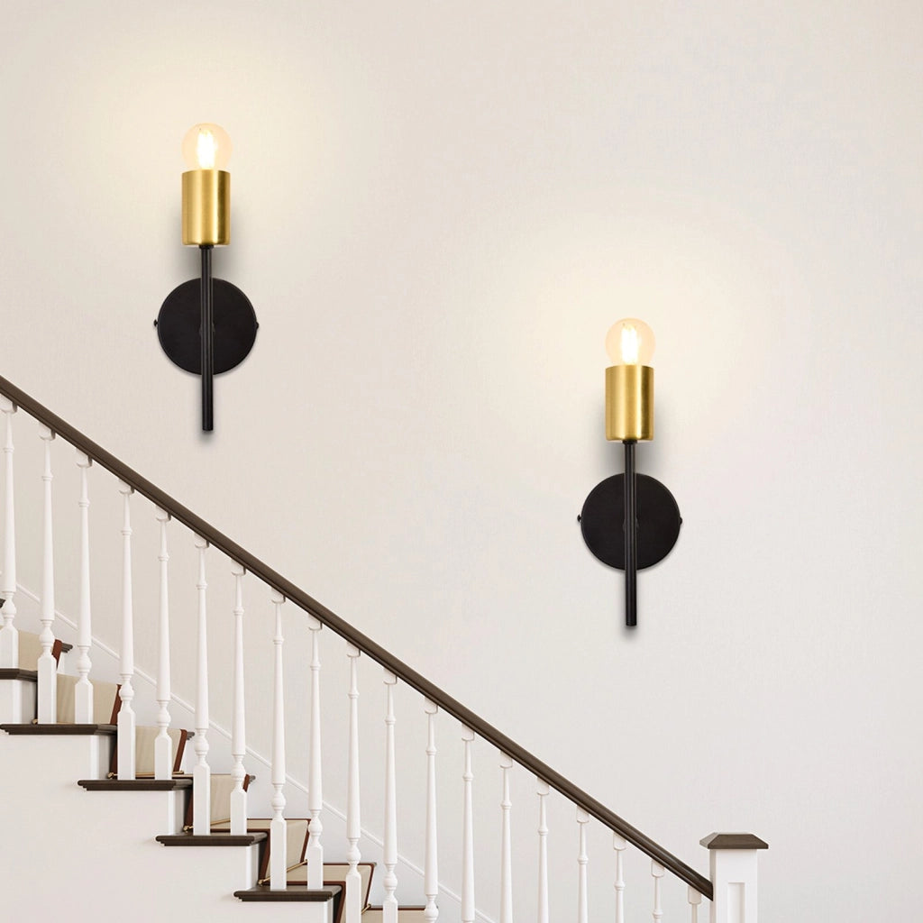 ZMH Applique da parete per interni 2ER nero oro E27 lampada industriale da corridoio retrò per scale