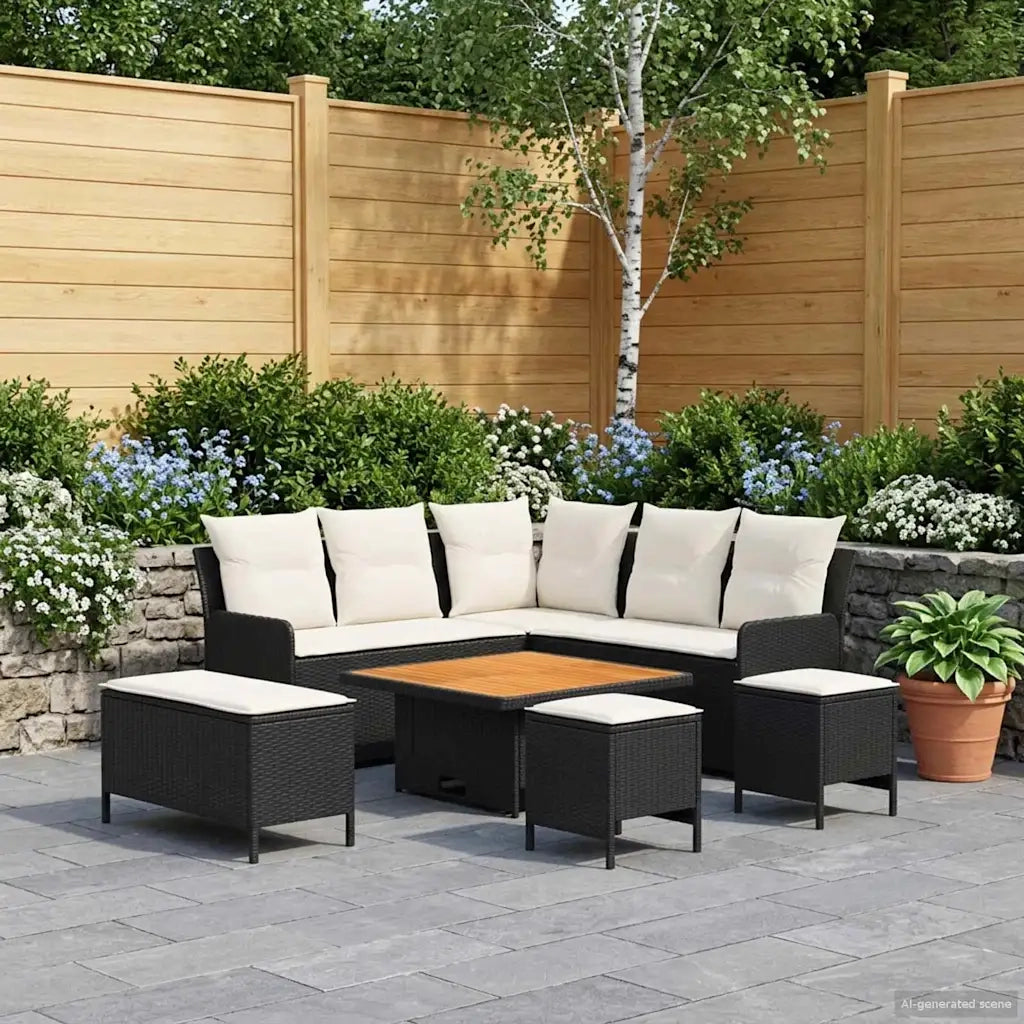 Set di Mobili con cuscino 7 pcs Nero e Crema Rattan in PE 3422210