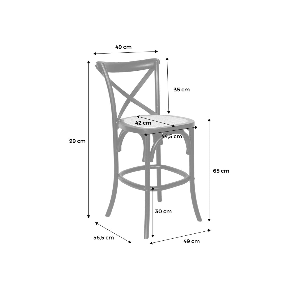 Set di 2 sgabello da bar bistrot vintage legno, noce