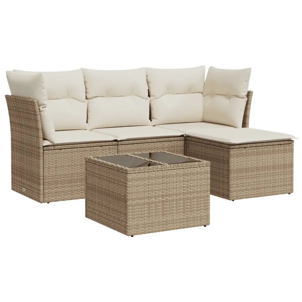 Set Divano da Giardino 5 pz con Cuscini Beige in Polyrattan 3217548