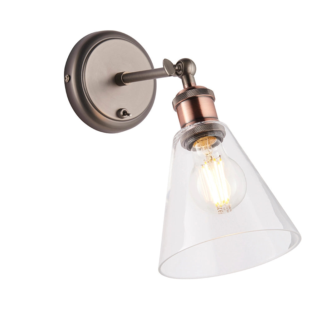 Applique industriale HAL Endon, vetro, interruttore, E27