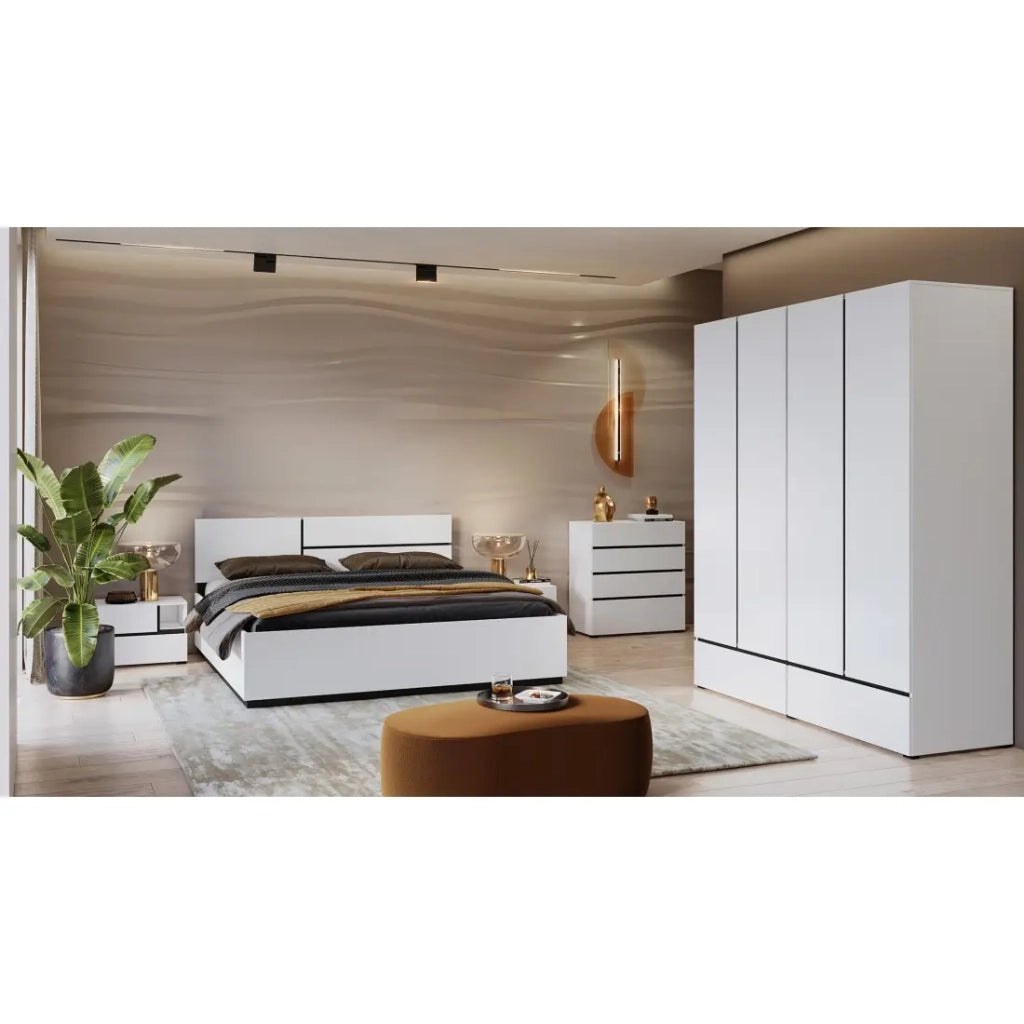 Letto HAVANA 160x200 bianco e nero con doghe – Design moderno e comfort ottimizzato