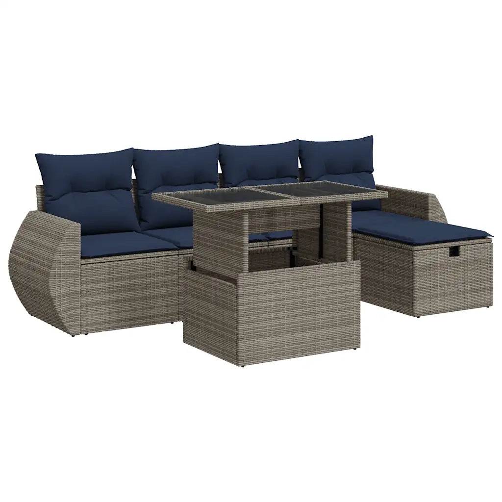 Set Divano Giardino 6 pz con Cuscini Grigio Polyrattan Acacia 3327891