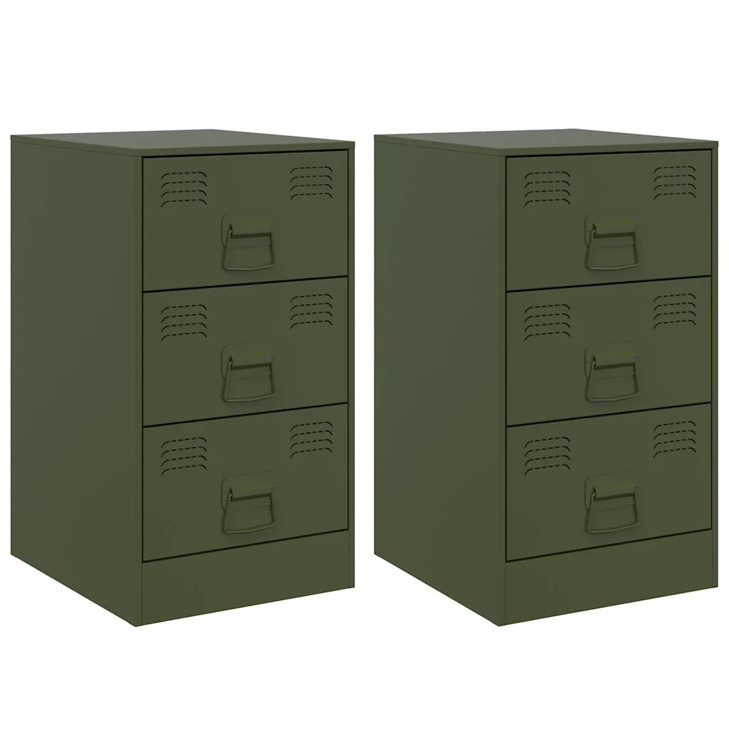Comodini 2 pz-Set di 2 Tavolino da notte Verde Oliva 34,5x39x62 cm in Acciaio 363105