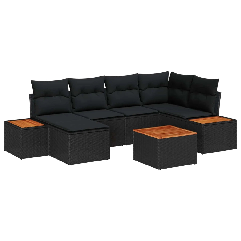 Set Divano da Giardino con cuscino 7 pcs Nero Polyrattan