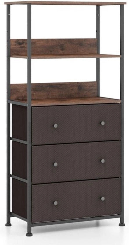 Ladekast con 3 Cassettoni e Placche Aperte - Struttura in Metallo - Racks di Stoccaggio - Adatto per Camera da Letto - Salotto e Ufficio