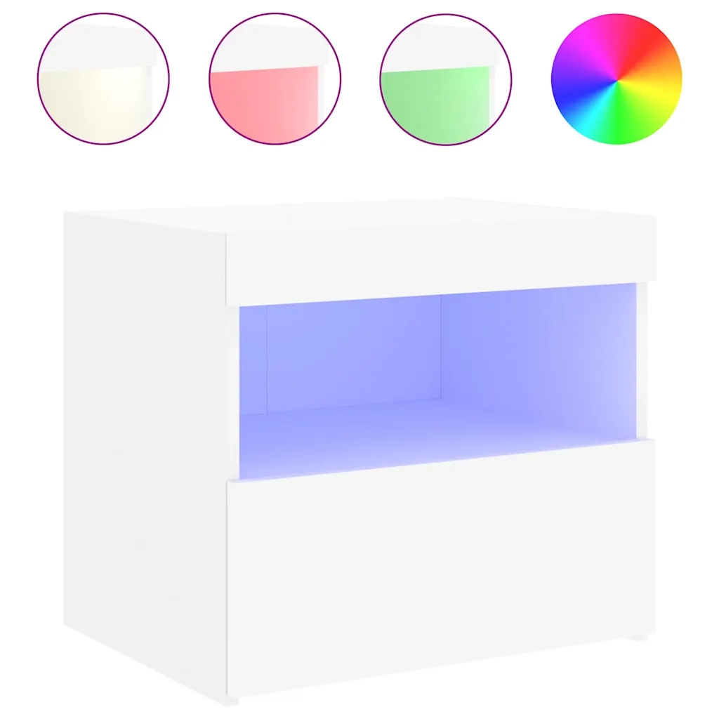 Comodini con Luci LED 2pz Bianchi 50x40x45 cm 836764