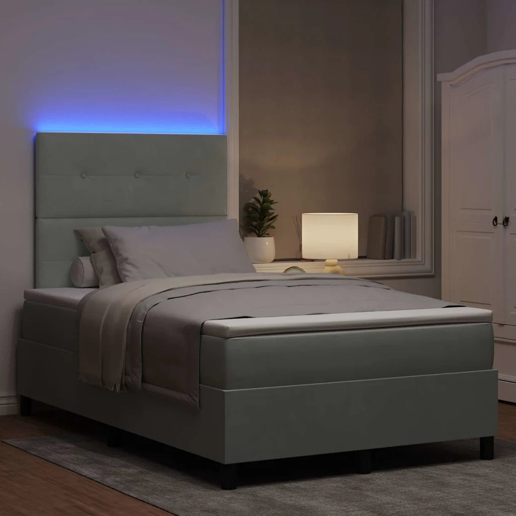 Letto a Sorgente LED Grigio chiaro 120 x 200 cm Tessuto