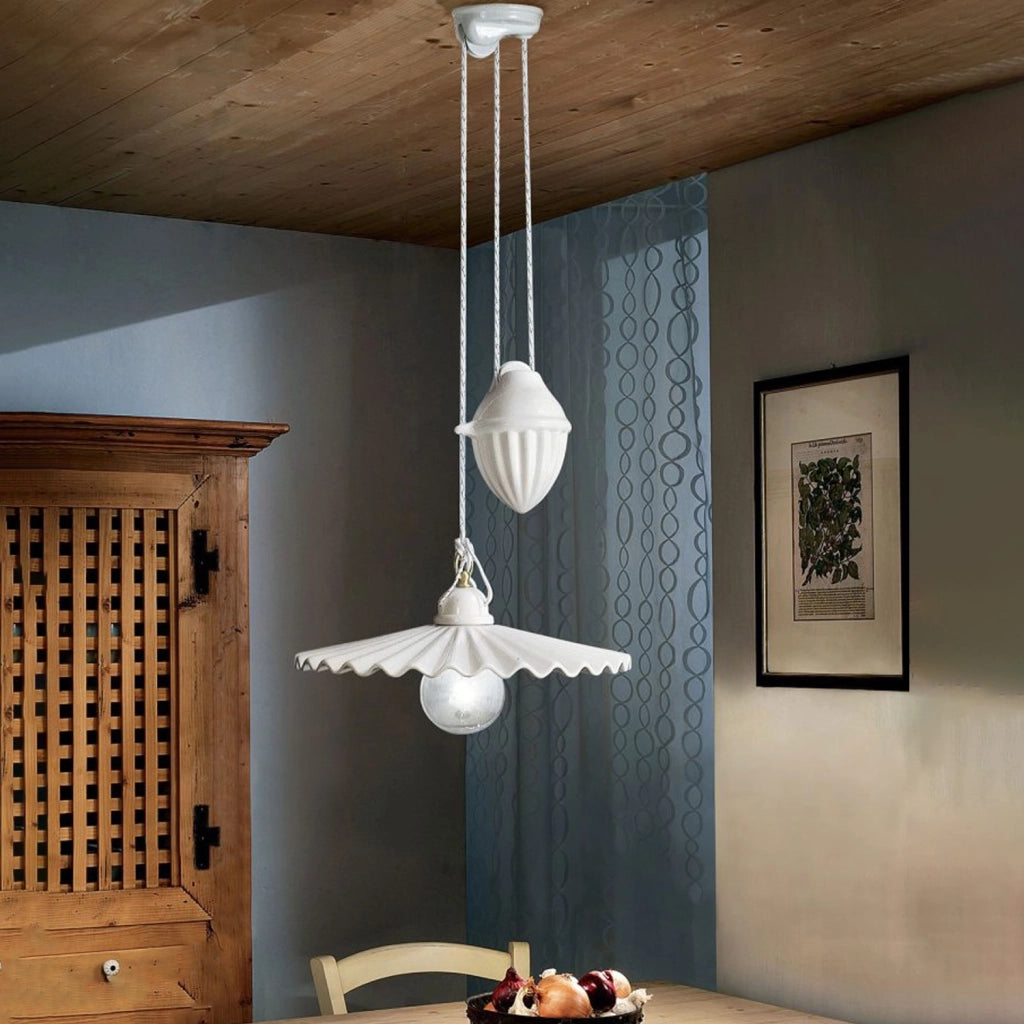 Sospensione Saliscendi Classico L&aposAquila Metallo E Ceramica Ottone 1 Luce E27