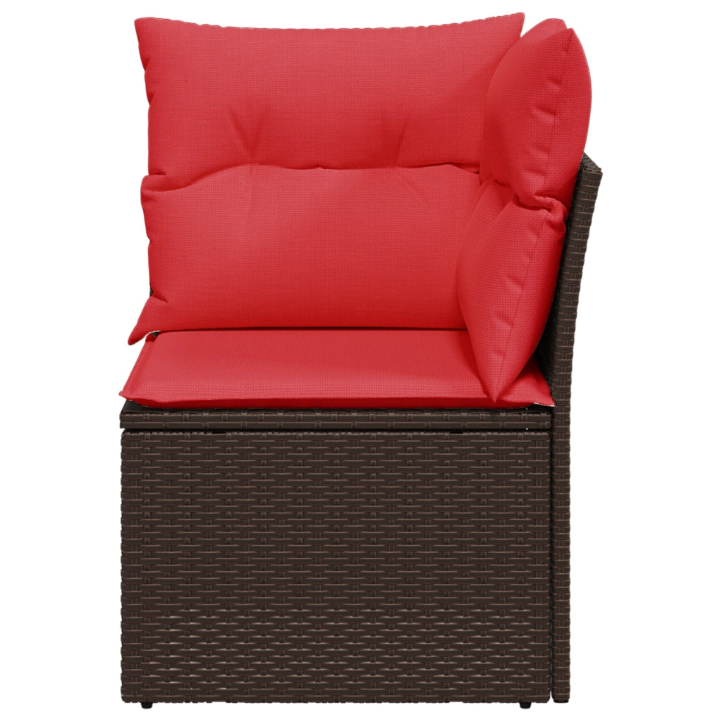 Divano da giardino angolare con cuscini marrone in polyrattan 366239