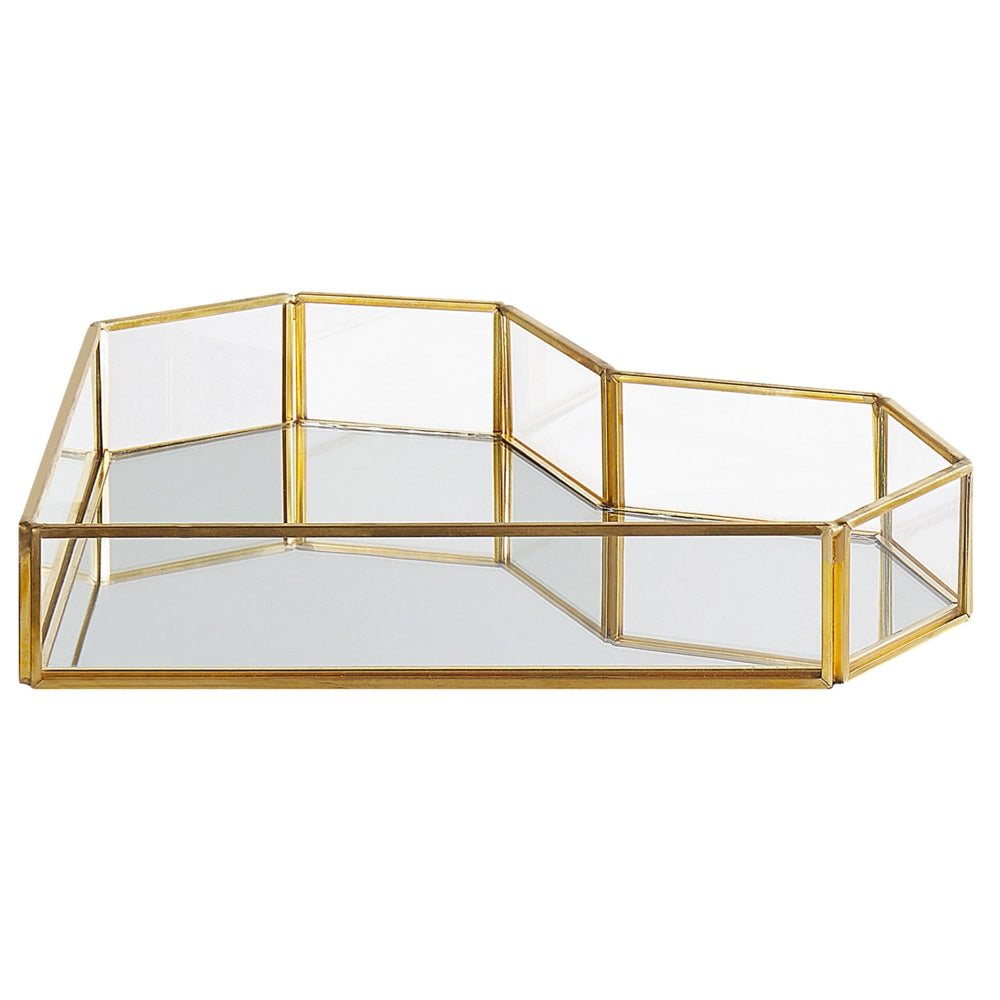 Vassoio decorativo in ottone dorato e vetro specchiato a forma di cuore 28 x 20 cm pezzo per candele gioielli