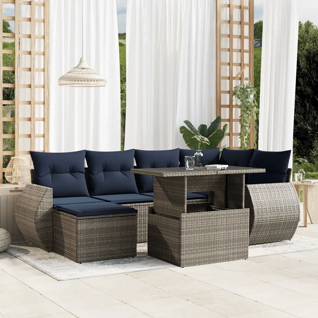 Set Divani da Giardino 7 pz con Cuscini Grigio in Polyrattan 3268681