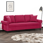 Divano a 3 Posti con Cuscini Rosso Vino 180 cm in Velluto 3200959