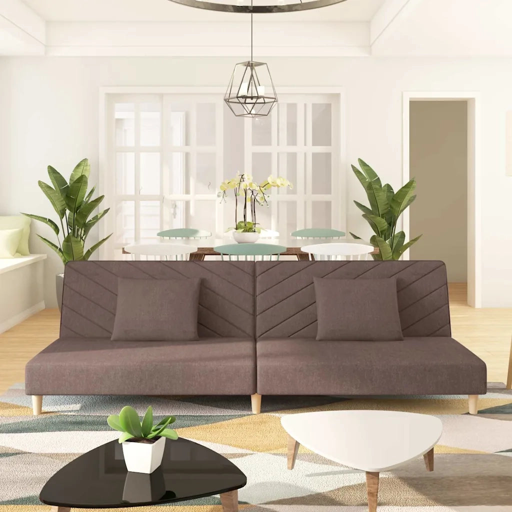 Divano Letto a 2 Posti con 2 Cuscini-Sofa Letto 2 Posti-Daybed Tortora in Tessuto 396794