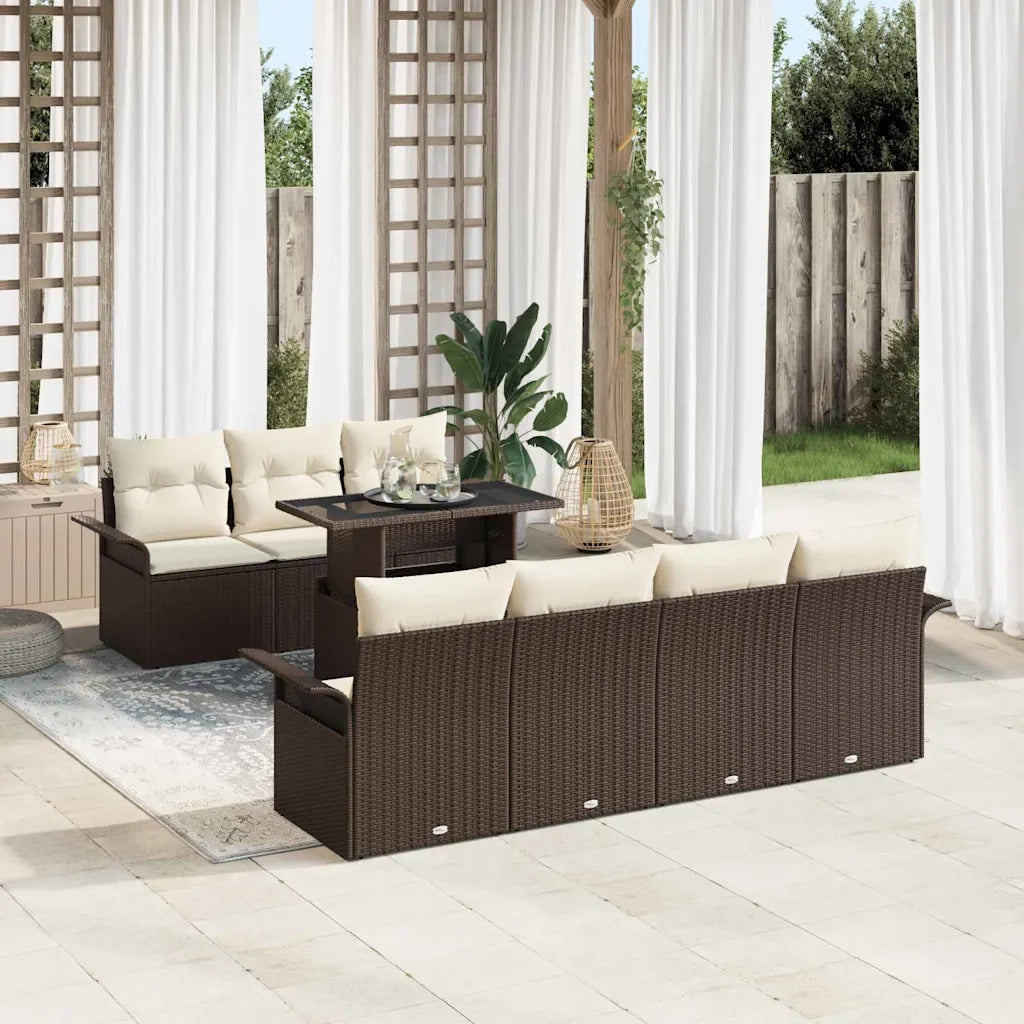 Set Divano da Giardino con cuscino 8 pcs Marrone Poly Rattan