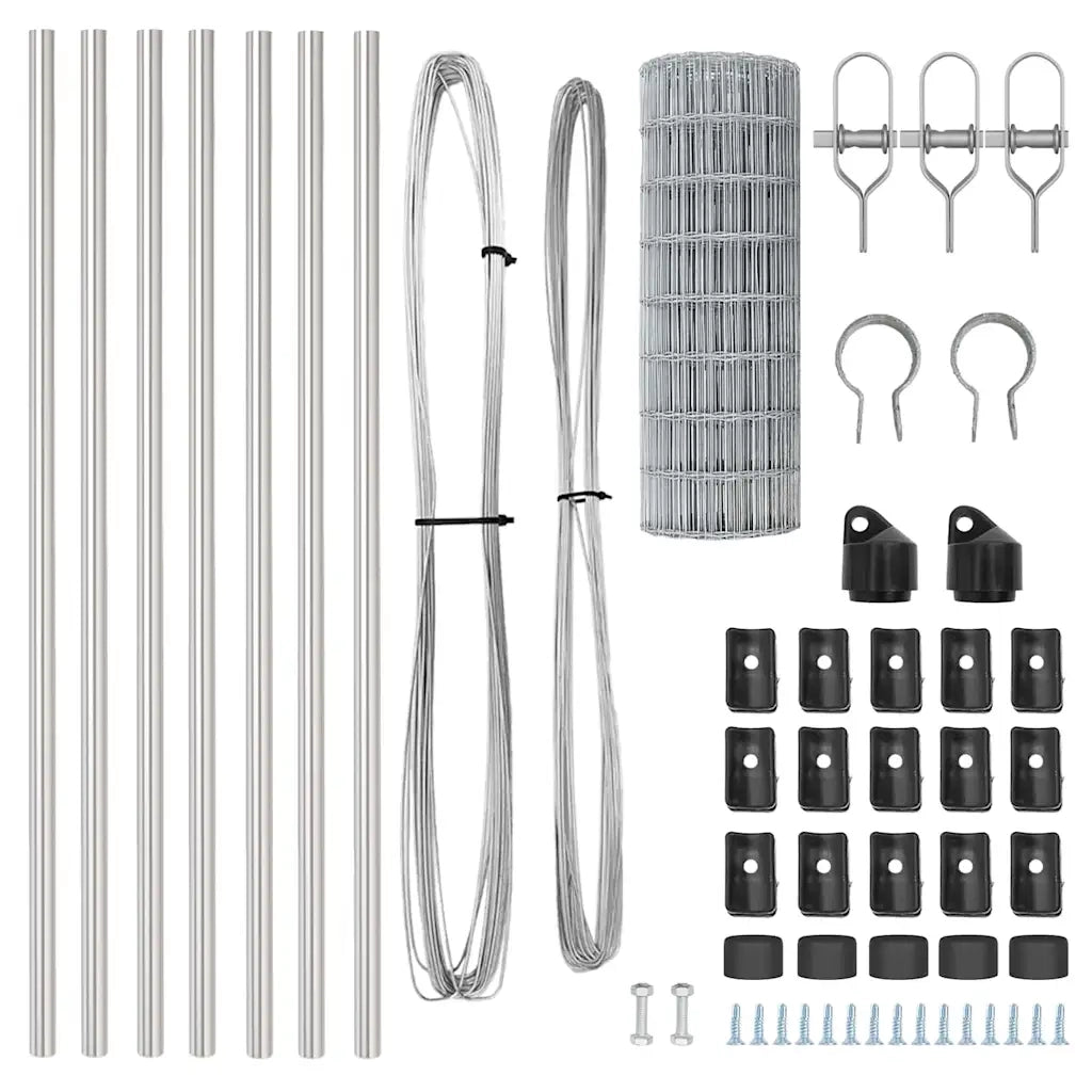 Recinzione da Giardino | Recinzione con Posto Argento 0,4 x 25 m Acciaio e PVC