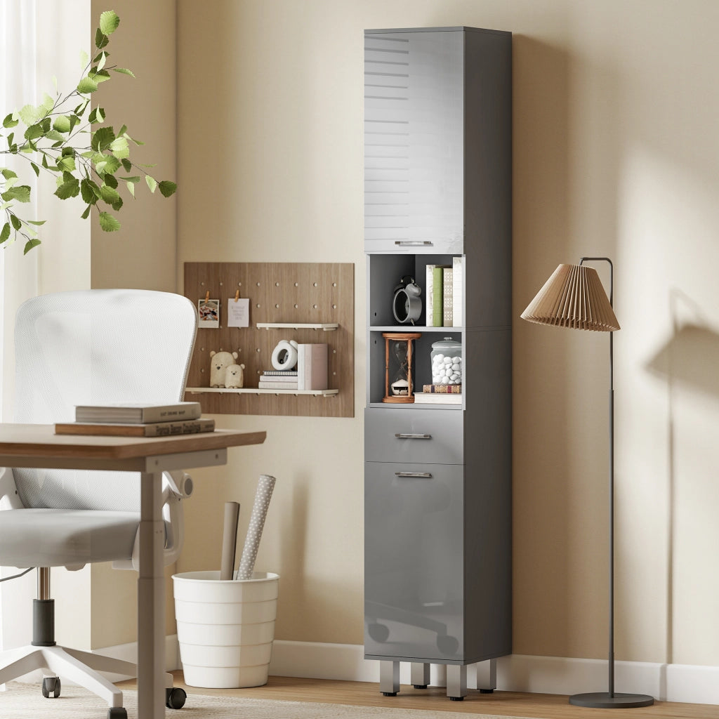 Mobile Bagno con Ripiani e Cassetto Regolabile ¨C Zephmum ¨C Grigio 40x30x60 cm