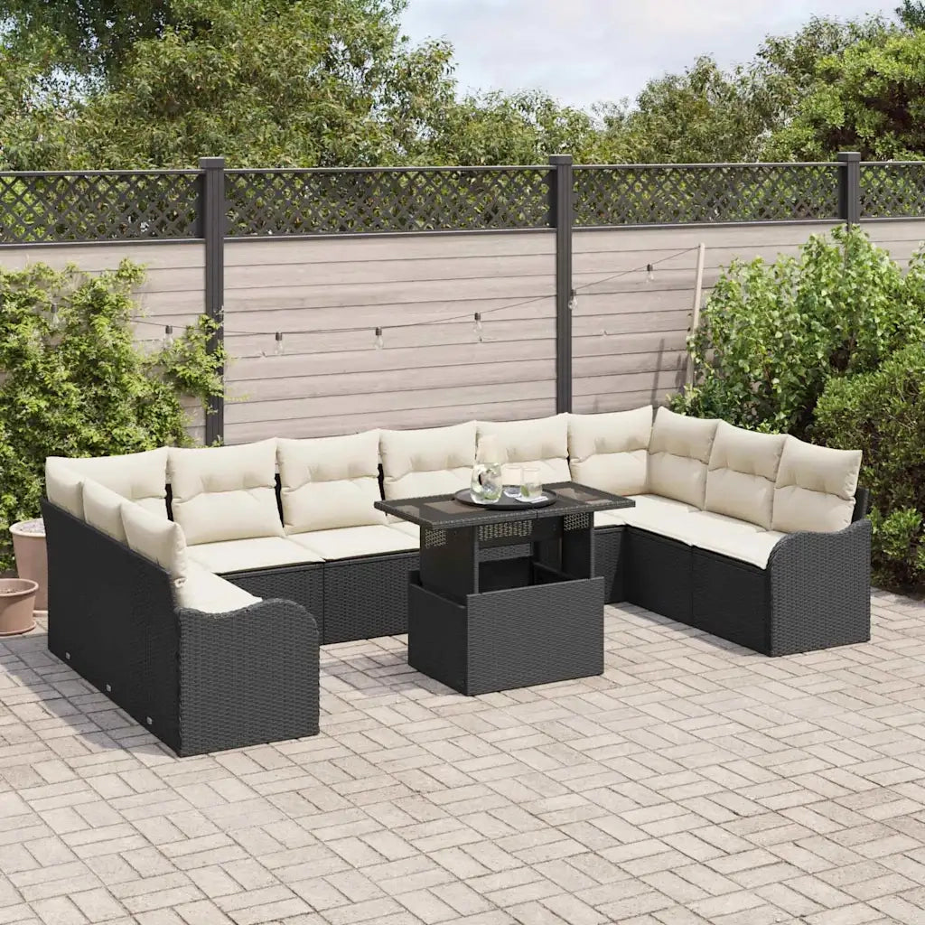 Set Divano da Giardino con cuscino 11 pcs Nero Poly Rattan 3348533