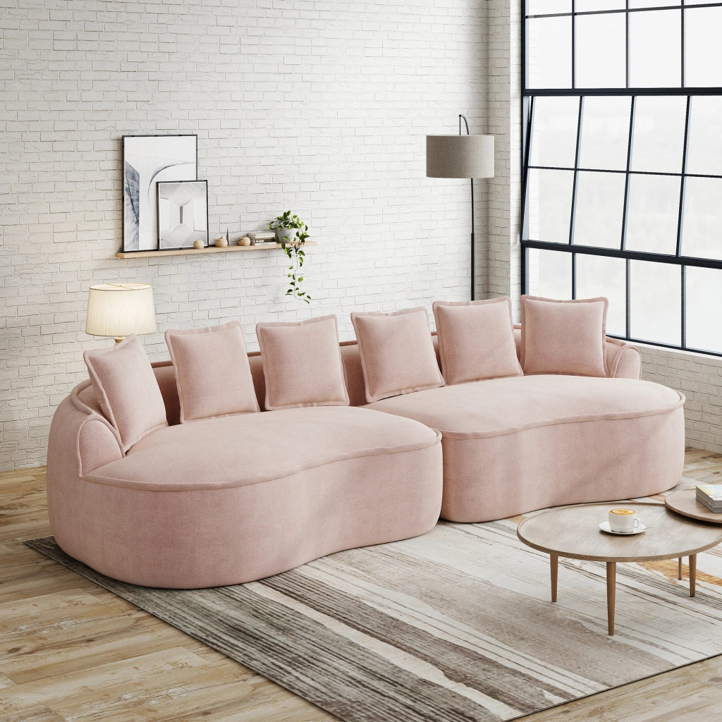 Divano 4 Posti in Tessuto Chenille con Cuscini ¨C MINIMAL ¨C Rosa