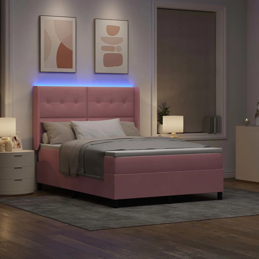 Letto a molle con strisce LED Rosa 140 x 200 cm Velluto 3343873