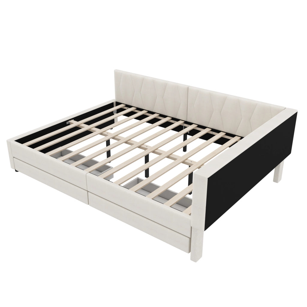 Divano letto 140x200 cm con LED, USB e 2 cassetti, beige