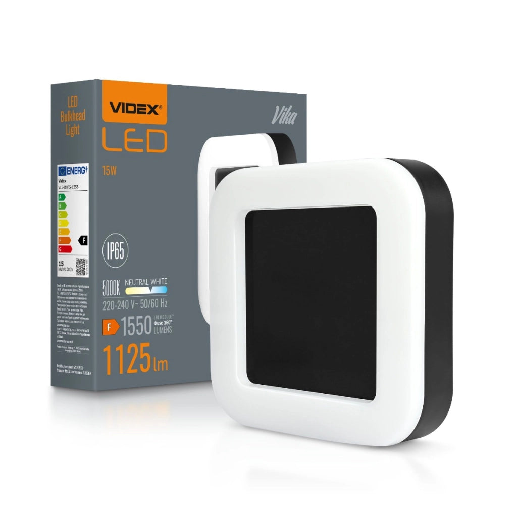 Applique esterna da parete quadrata nera 15W IP65 Videx