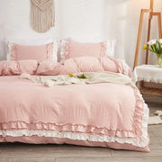 Biancheria da letto con ruches, rosa, 220 x 240 cm, 3 pezzi