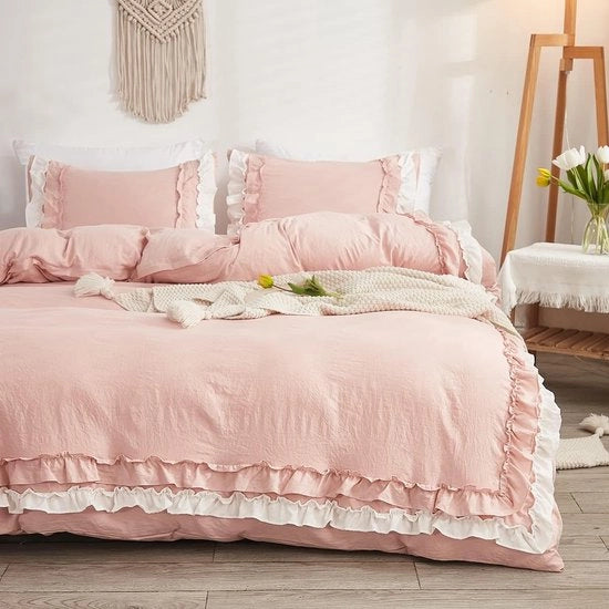 Biancheria da letto con ruches, rosa, 220 x 240 cm, 3 pezzi