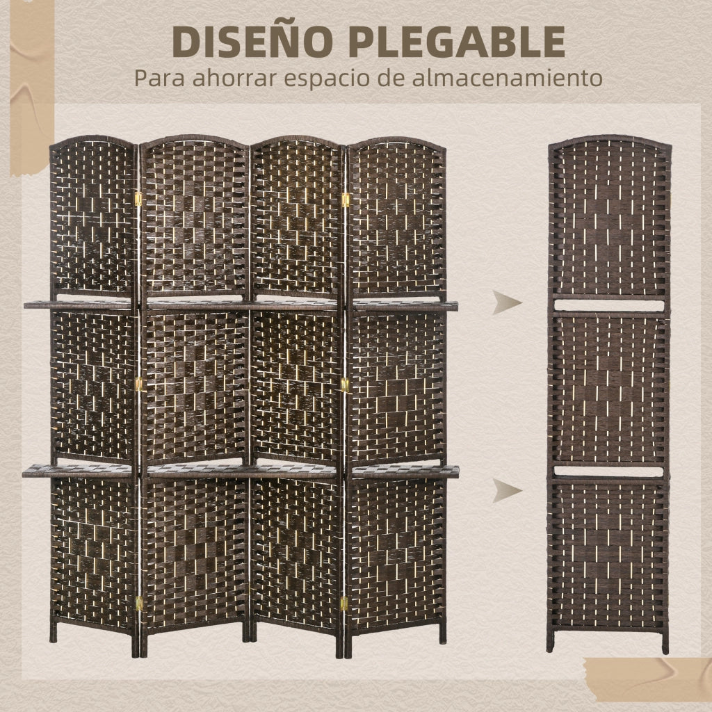Paravento Separatore 4 Pannelli con 2 Ripiani ¨C Xylo ¨C Marrone 160x170 cm