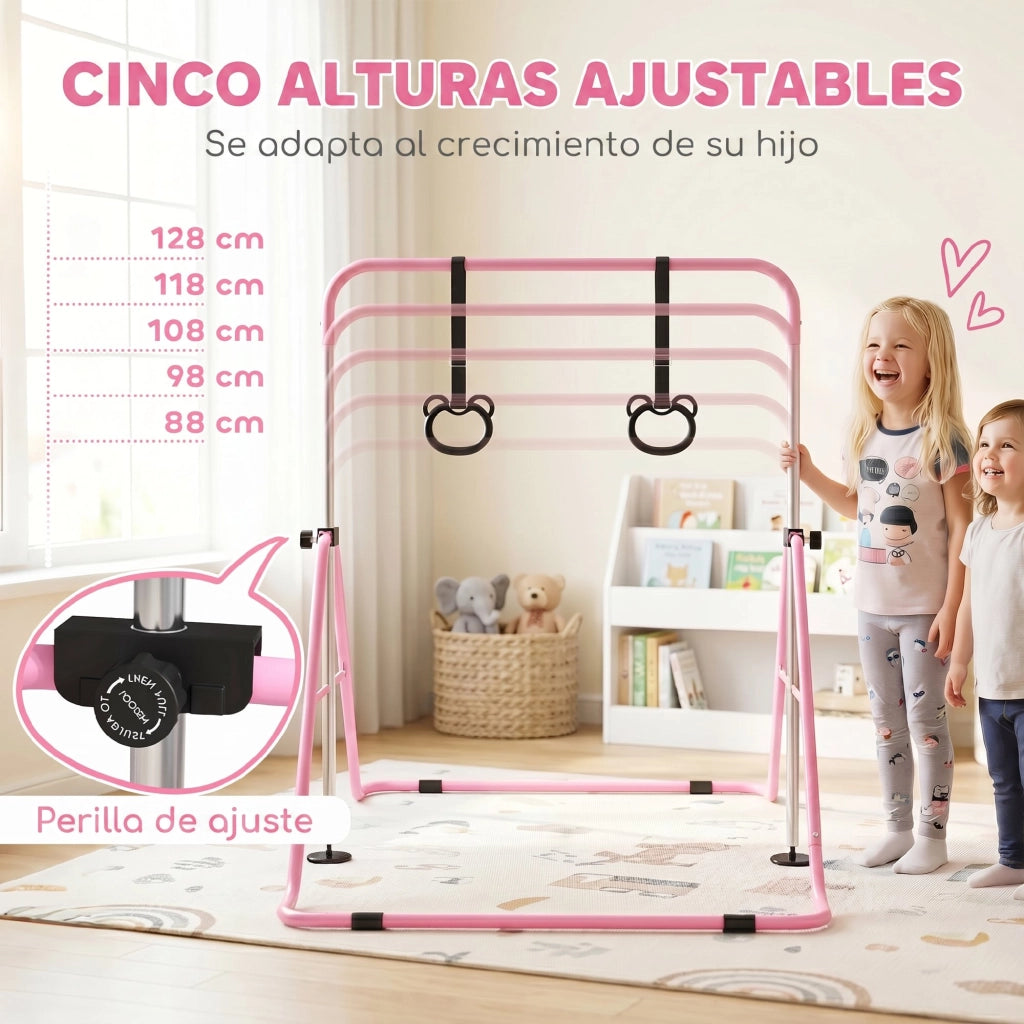 Sbarra Ginnastica per Bambini Regolabile in Altezza con Anelli ¨C Minimal ¨C Rosa