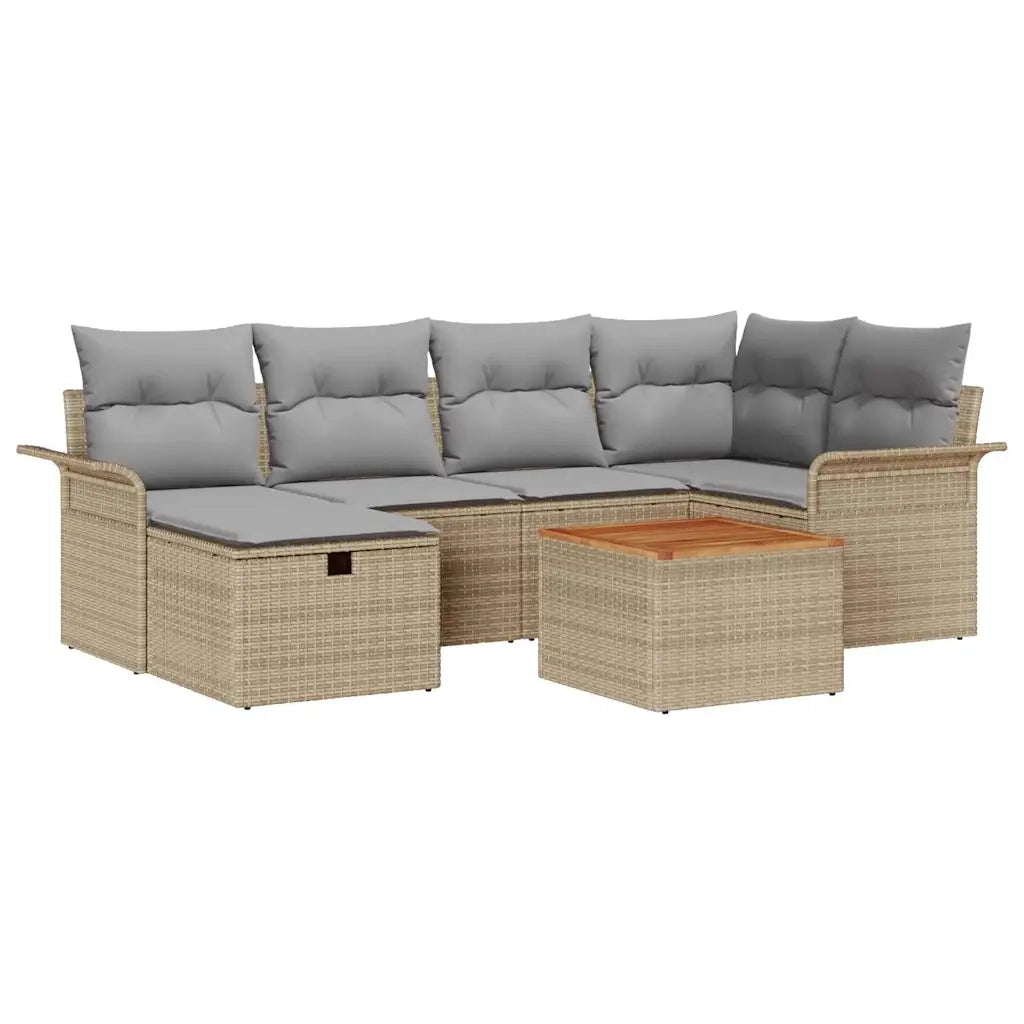 Set Divano da Giardino con cuscino 7 pcs Beige polyrattan