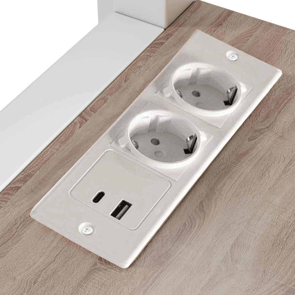 Letto a soppalco 140x200 cm con scrivania, ripiani e prese USB Type-C