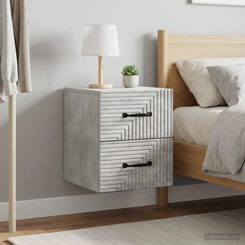 Mobiletto da notte a muro con cassetto 2 pcs Grigio Cemento 898642