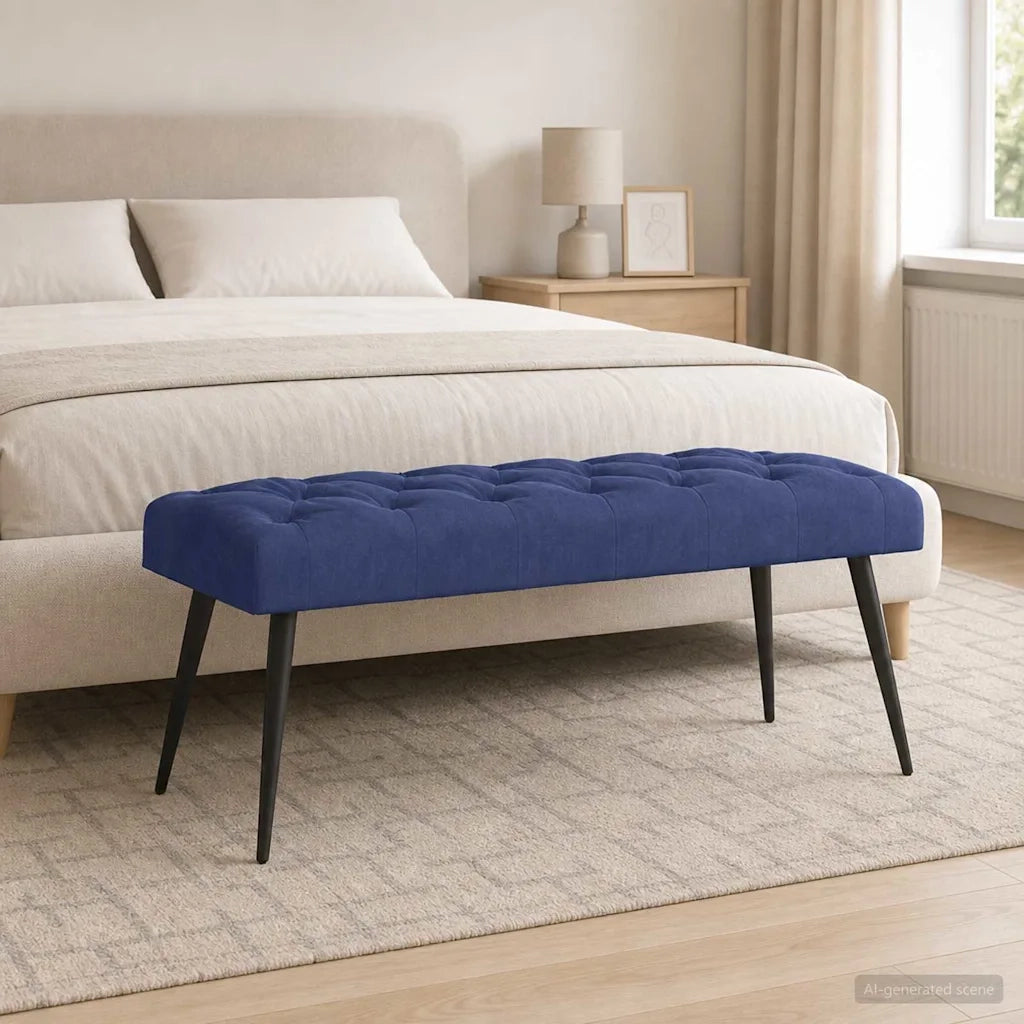 Panchina con bottoni imbottiti Blu Polizia 110 x 40 x 46 cm 42038583
