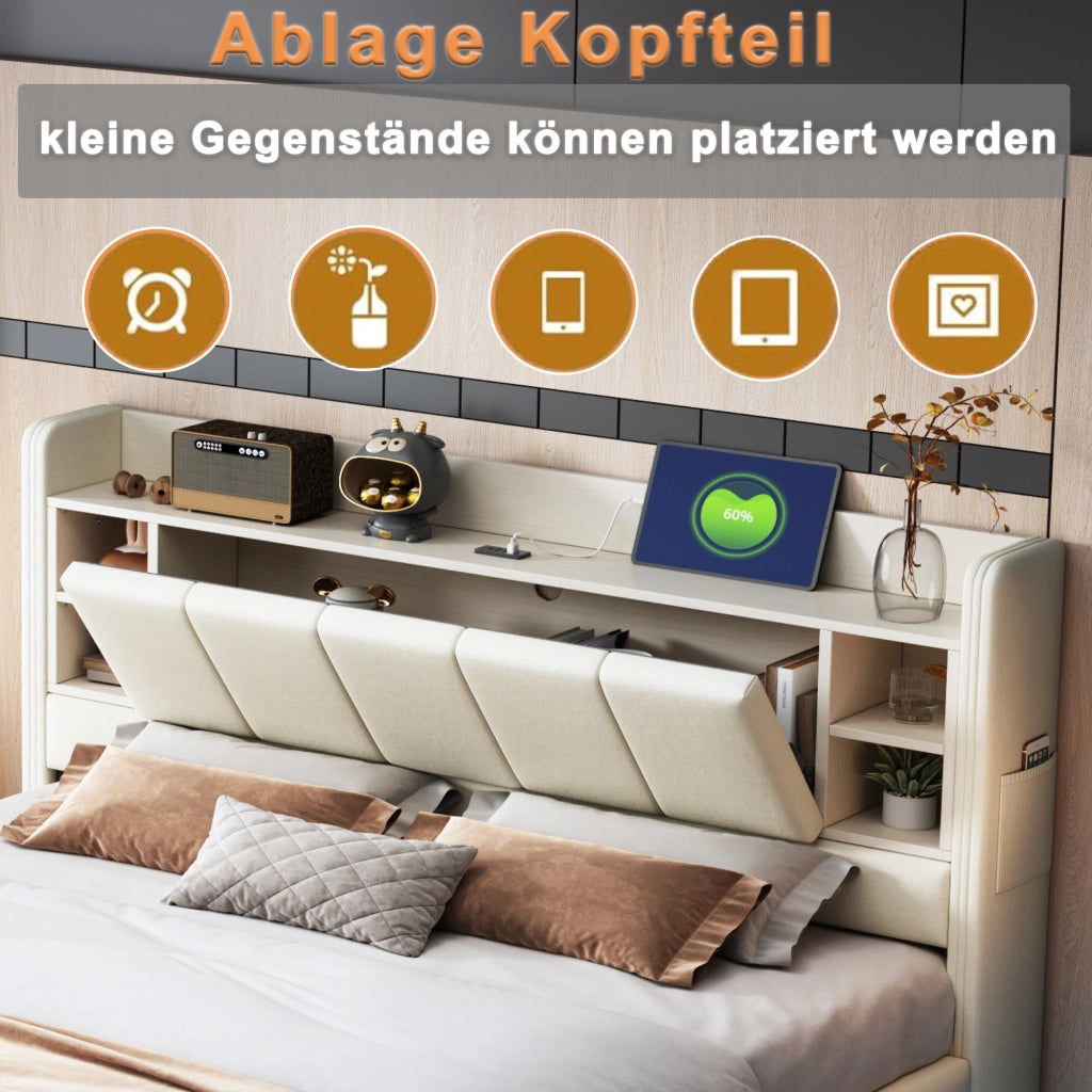 letto imbottito lino beige 140 x 200 cm