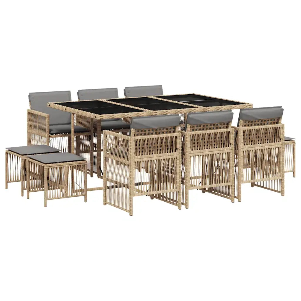 Set Pranzo da Giardino 11 pz con Cuscini Beige Misto Polyrattan